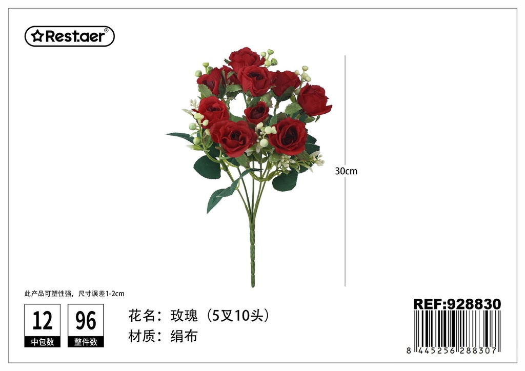 Ramos de rosas delicadas con cinco ramas y diez cabezas 30cm - Flores de decoración artificial