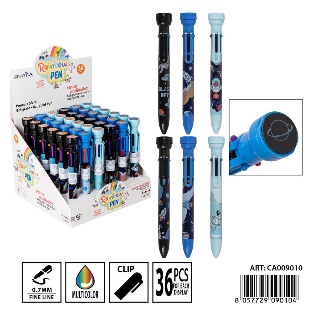 Bolígrafo multicolor 6 en 1 con sello - Herramientas de escritura