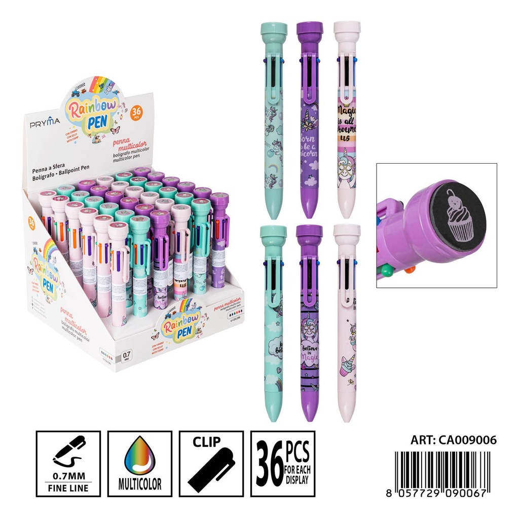 Bolígrafo multicolor 6 en 1 con sello - Herramientas de escritura