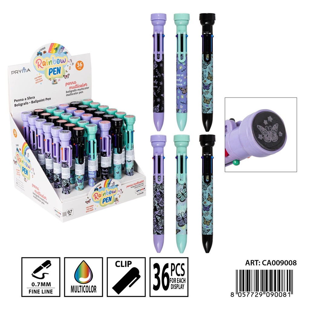 Bolígrafo multicolor 6 en 1 con sello - Herramientas de escritura