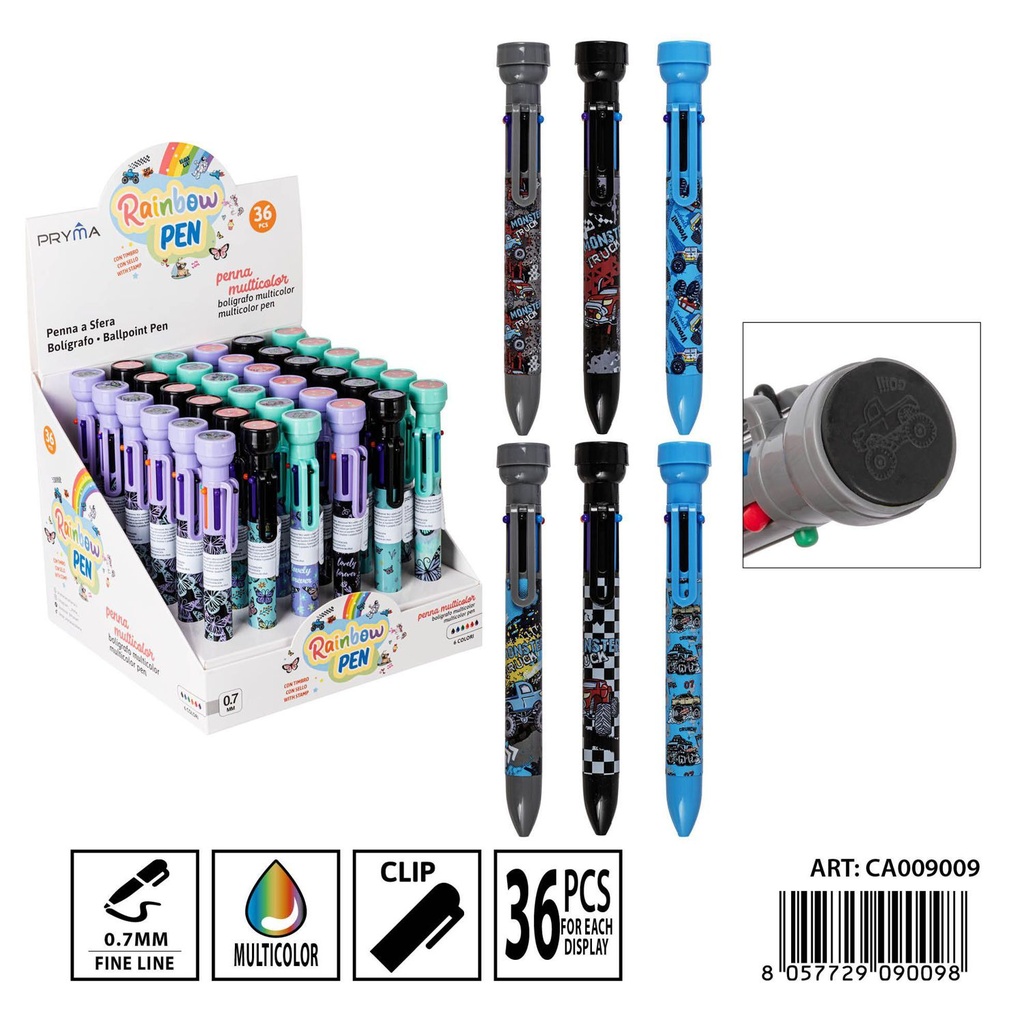 Bolígrafo multicolor 6 en 1 con sello - Herramientas de escritura