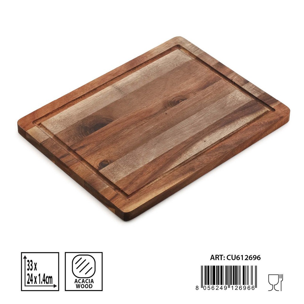 Tabla de madera rectangular 33x24x1.4 cm - Accesorios de cocina y utensilios de madera