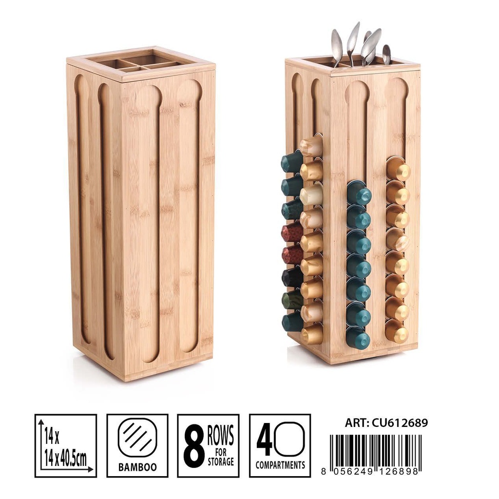 Dispensador de cápsulas bambú 14x14x40.5 cm - Accesorios de cocina