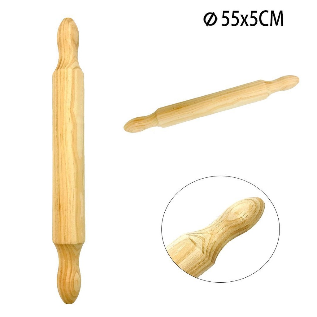 Rodillo de madera maciza 55x5 cm - Utensilios de cocina y rodillos de amasar