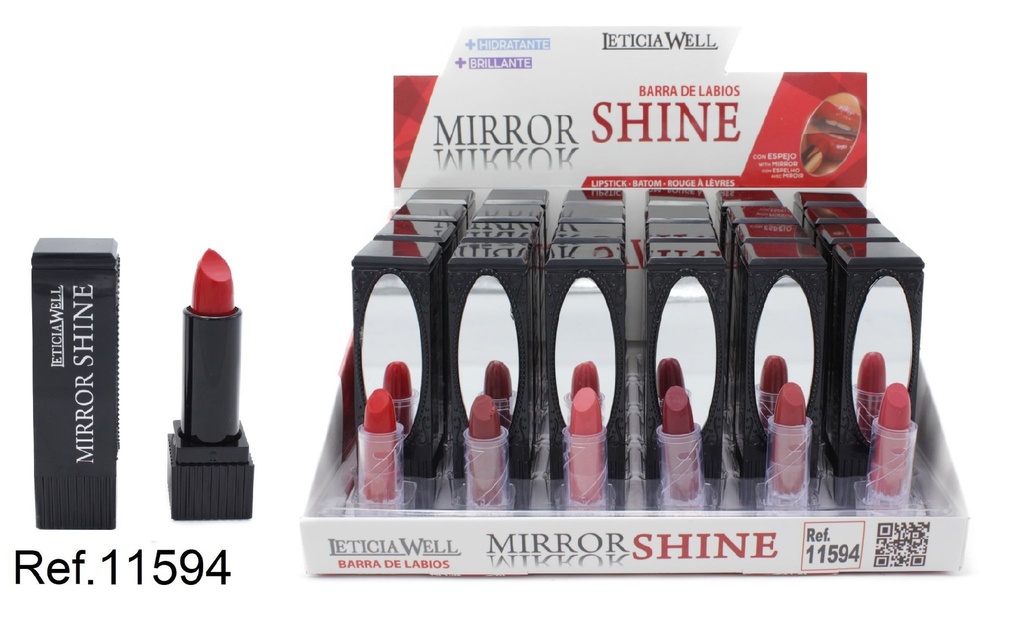 Barras de labios shine con espejo (24 unidades) - Cosmético para labios brillantes