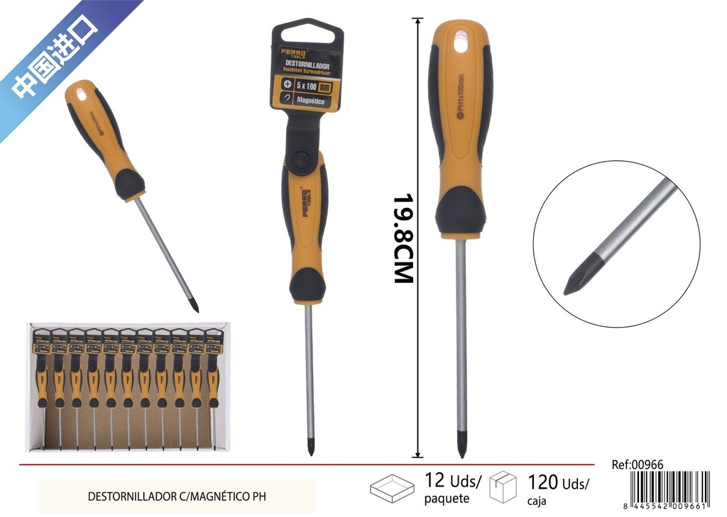 Destornillador con imán cabeza cruzada 1*100mm - Herramientas de ferretería y destornilladores