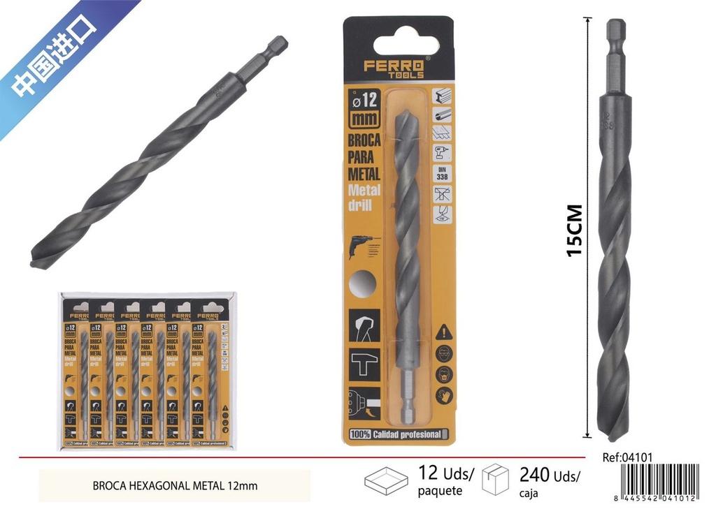 Broca hexagonal metálica de 12mm - Herramientas de ferretería