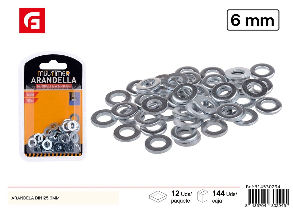 Arandela DIN125 de 6mm - Accesorios de ferretería