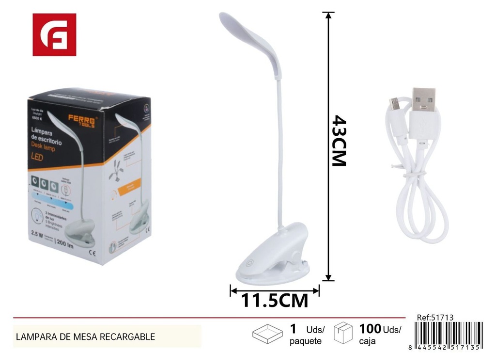 Lámpara de mesa recargable con tubo - Iluminación
