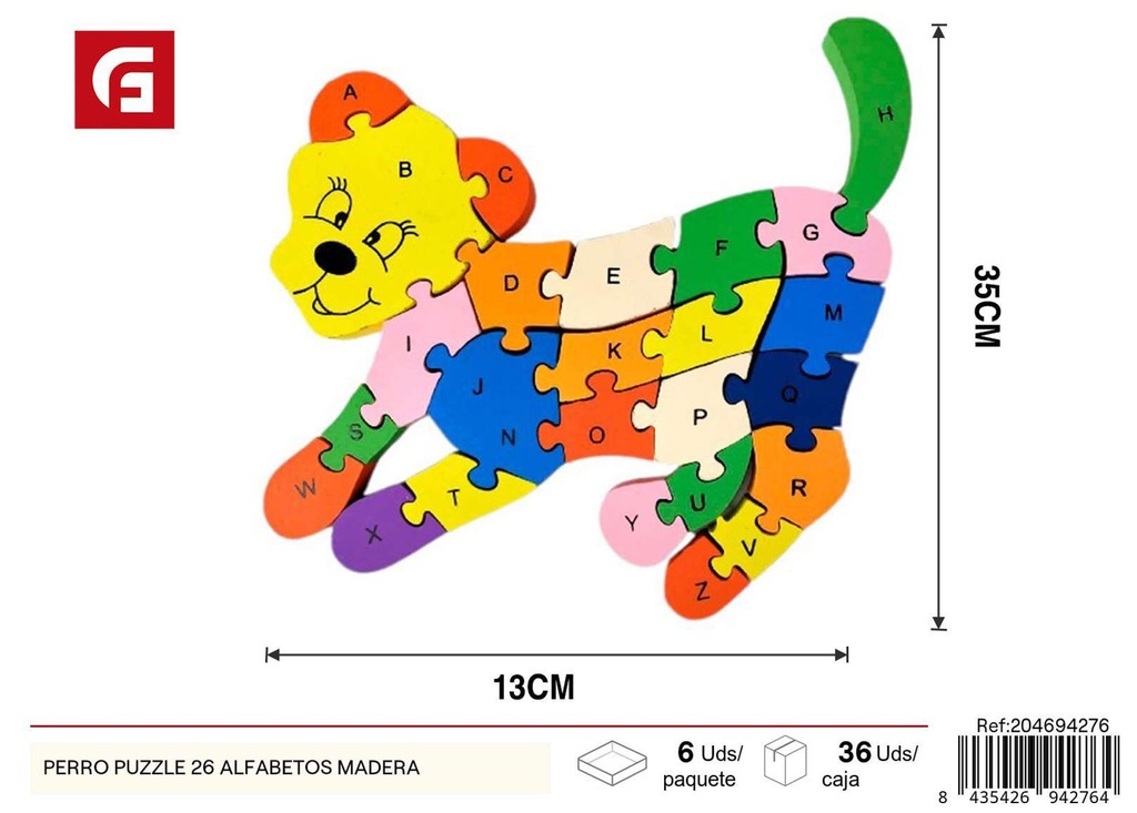 Puzzle de madera perro 26 letras - Juguetes educativos