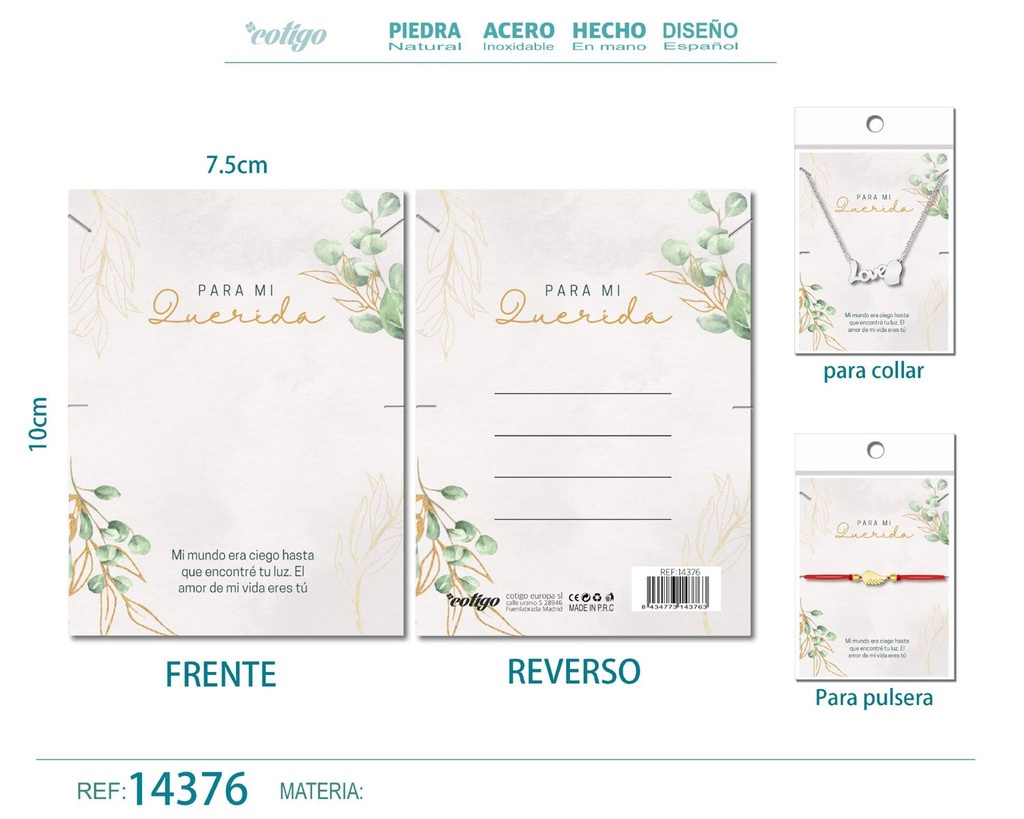 Tarjeta de felicitación para Amor - Tarjeta para joyas de regalo