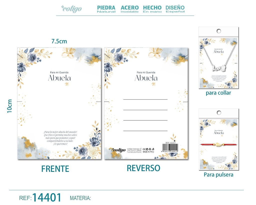 Tarjeta de felicitación para Abuela - Tarjeta para joyas de regalo
