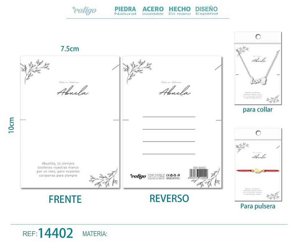Tarjeta de felicitación para Abuela - Tarjeta para joyas de regalo