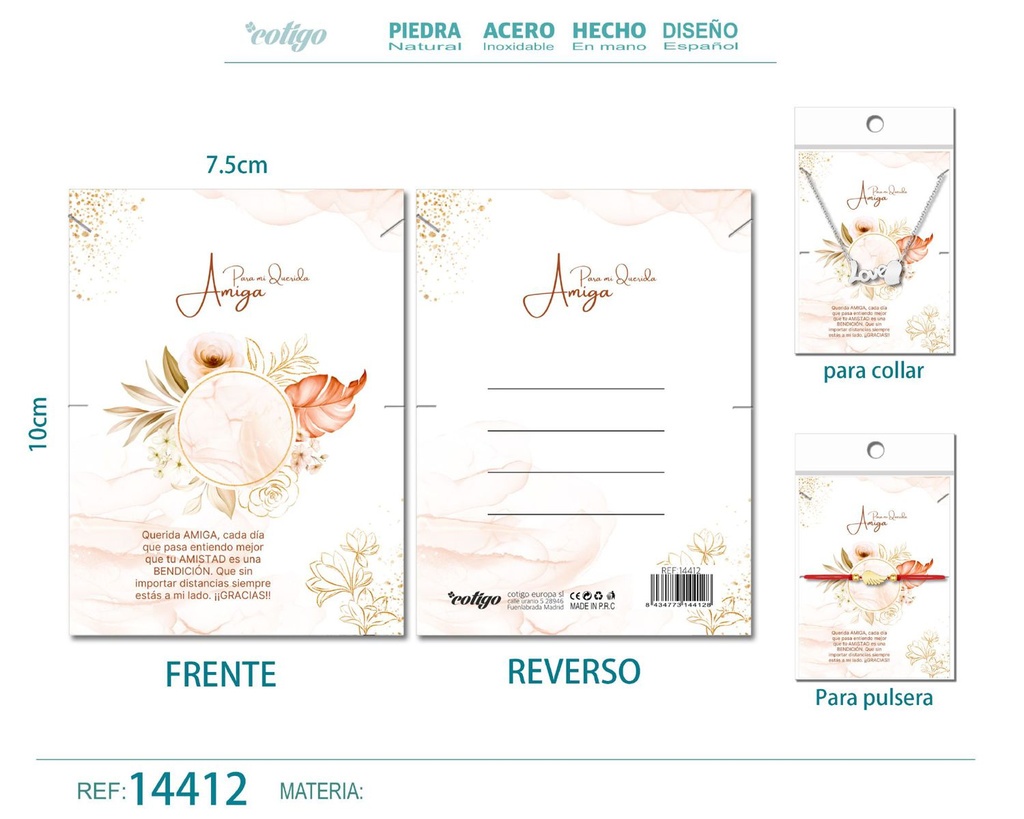 Tarjeta de felicitación para Amiga - Tarjeta para joyas de regalo