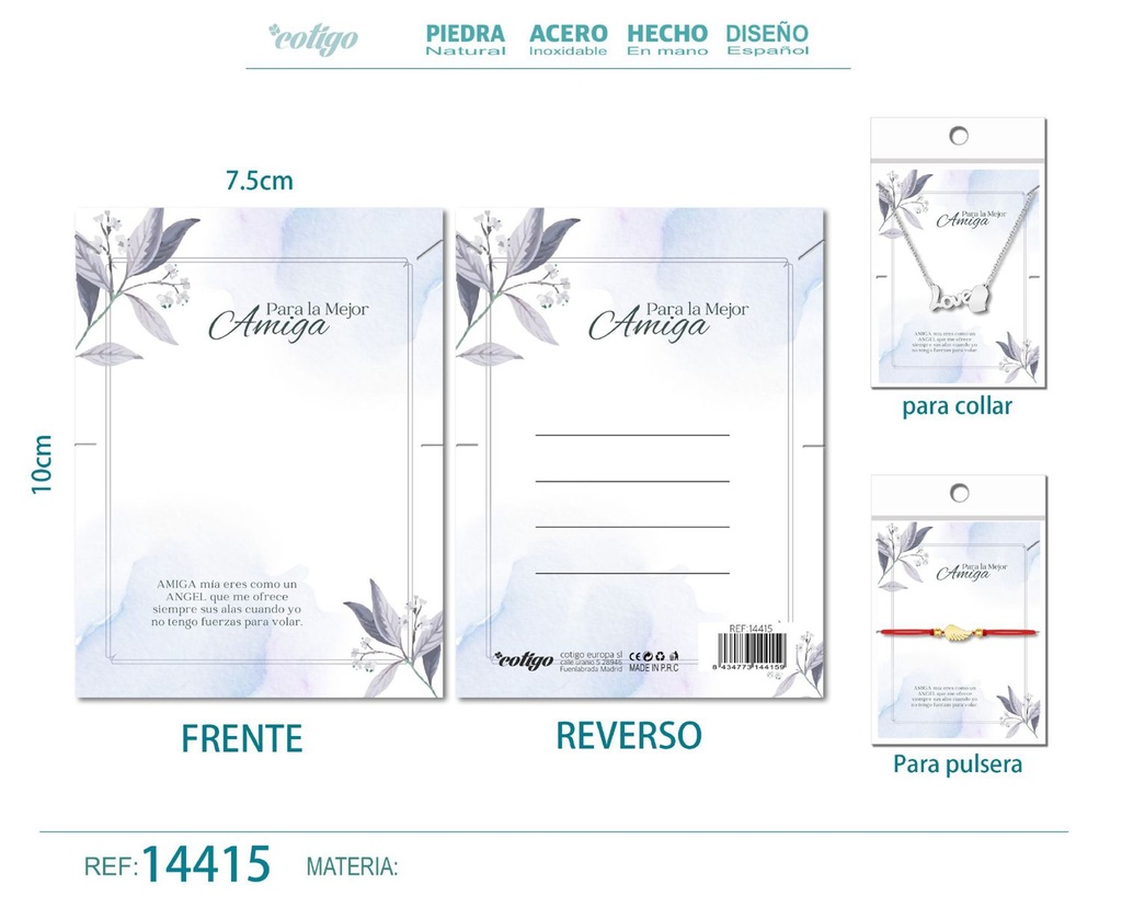 Tarjeta de felicitación para Amiga - Tarjeta para joyas de regalo