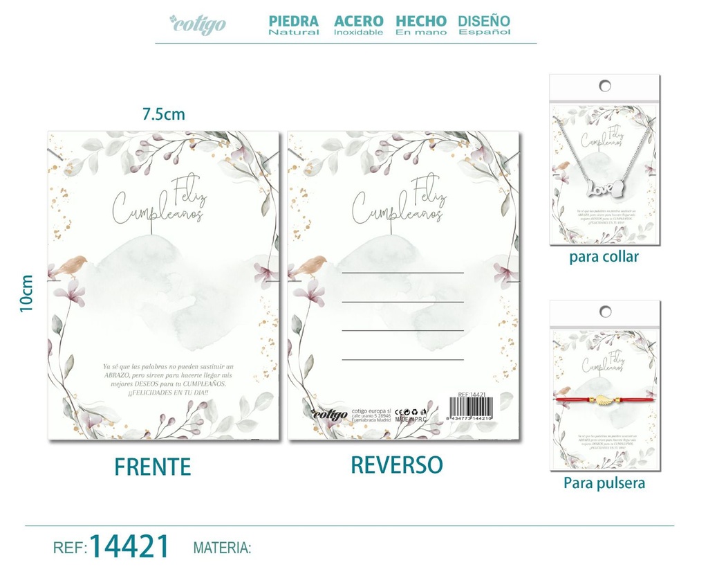 Tarjeta de felicitación para Cumpleaños - Tarjeta para joyas de regalo
