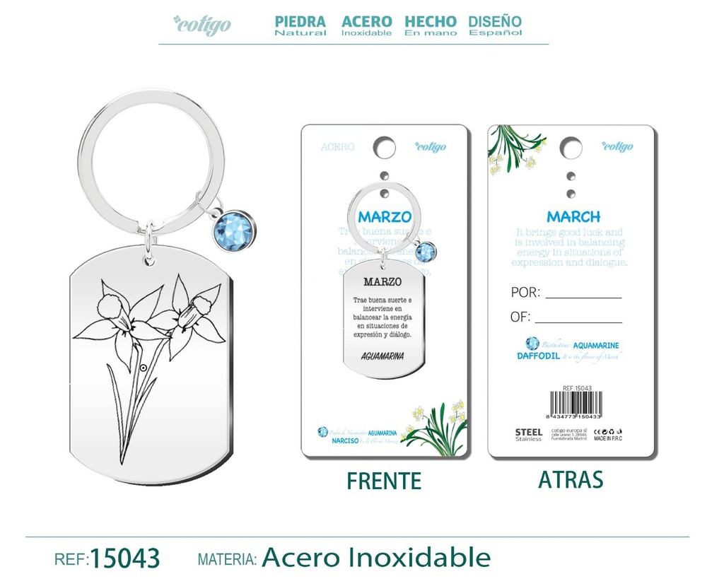 Llavero de Acero para Nacimiento de Marzo - Joyería personalizada para regalos