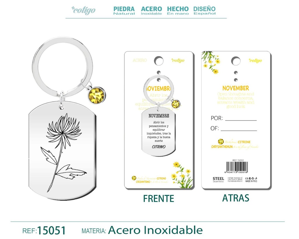 Llavero de Acero para Nacimiento de Noviembre - Joyería personalizada para regalos