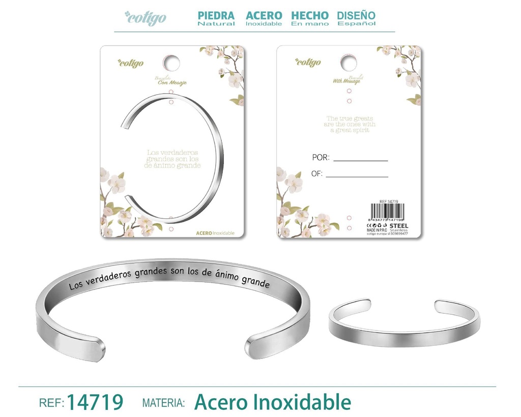 Brazalete de Acero con Mensaje Personalizado - Accesorios de joyería significativa
