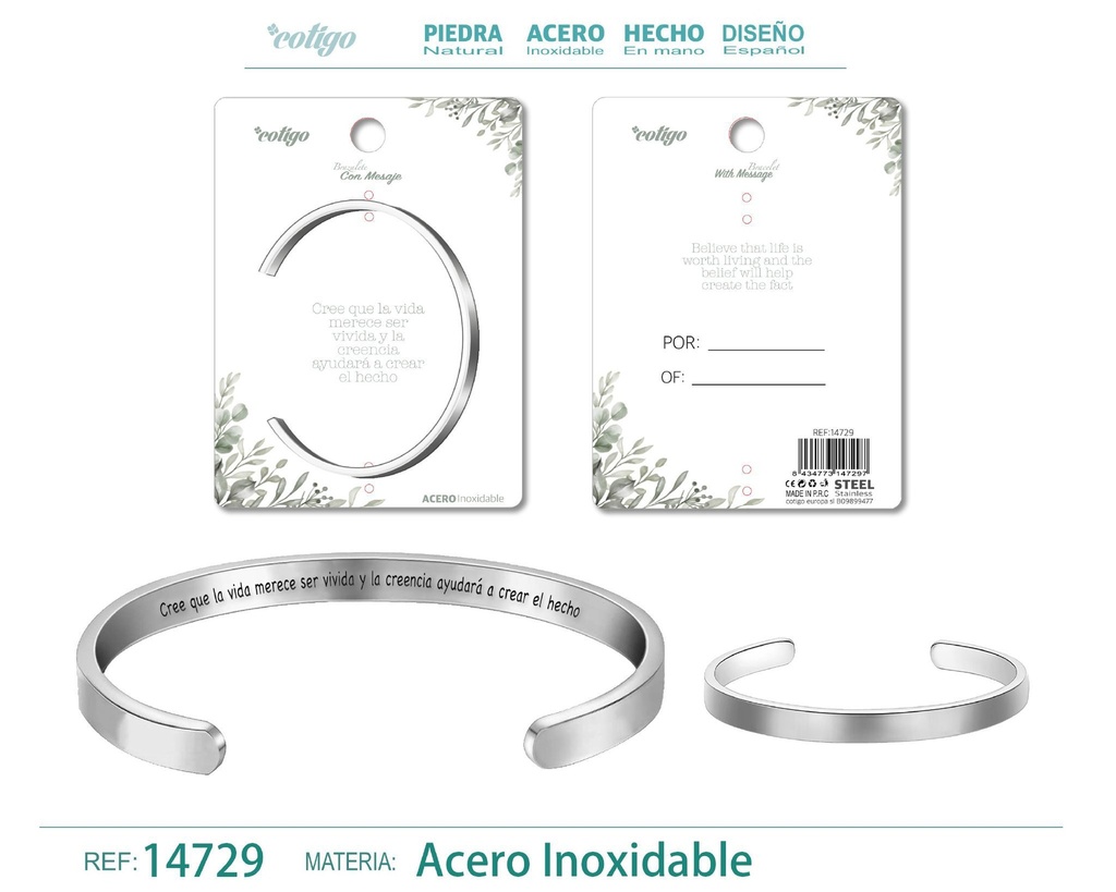 Brazalete de Acero con Mensaje Personalizado - Accesorios de joyería significativa