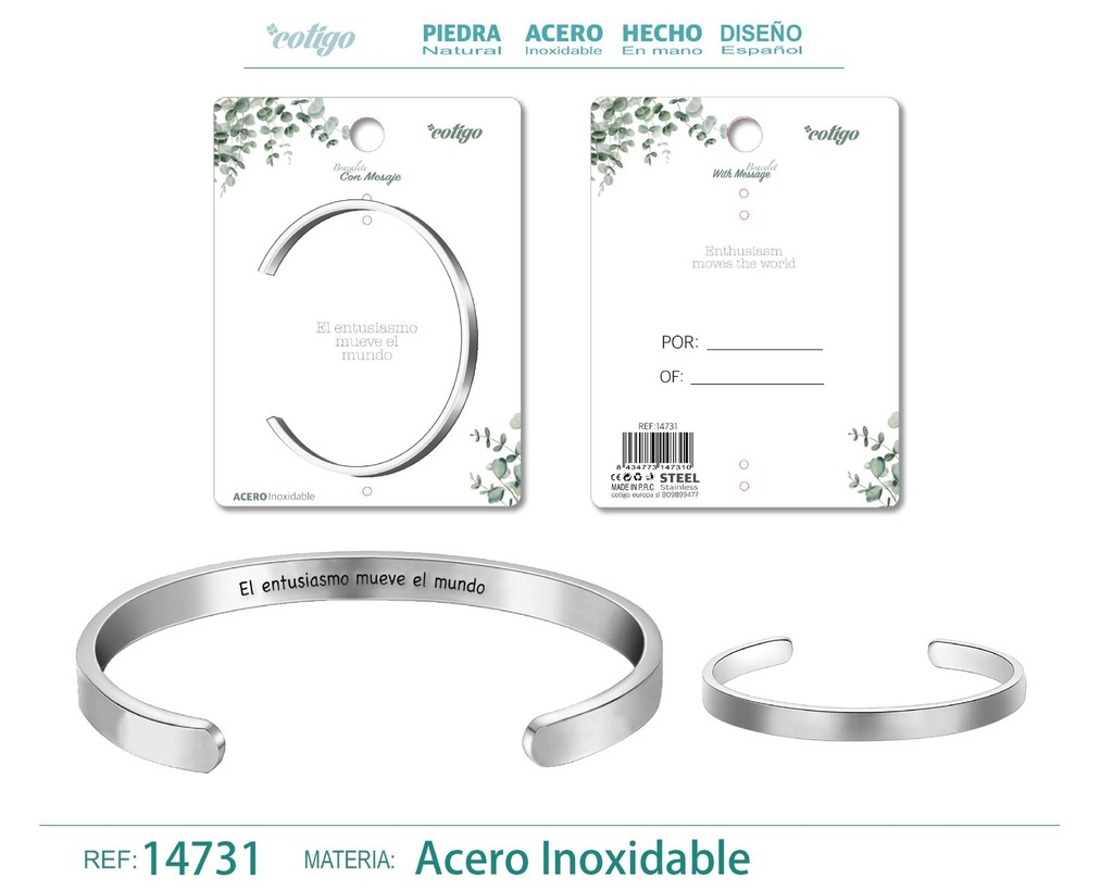 Brazalete de Acero con Mensaje Personalizado - Accesorios de joyería significativa
