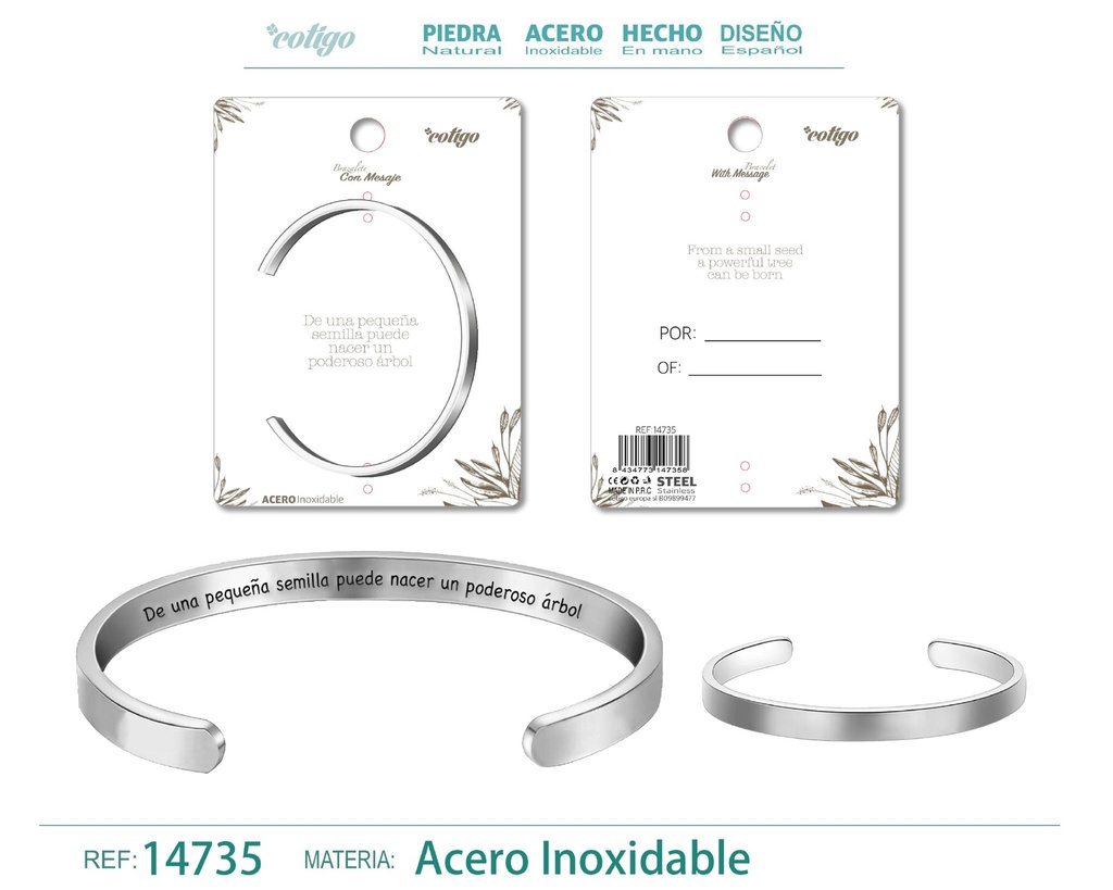 Brazalete de Acero con Mensaje Personalizado - Accesorios de joyería significativa