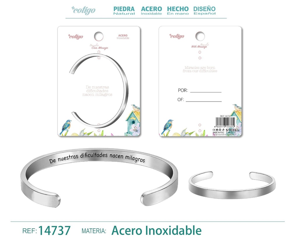 Brazalete de Acero con Mensaje Personalizado - Accesorios de joyería significativa