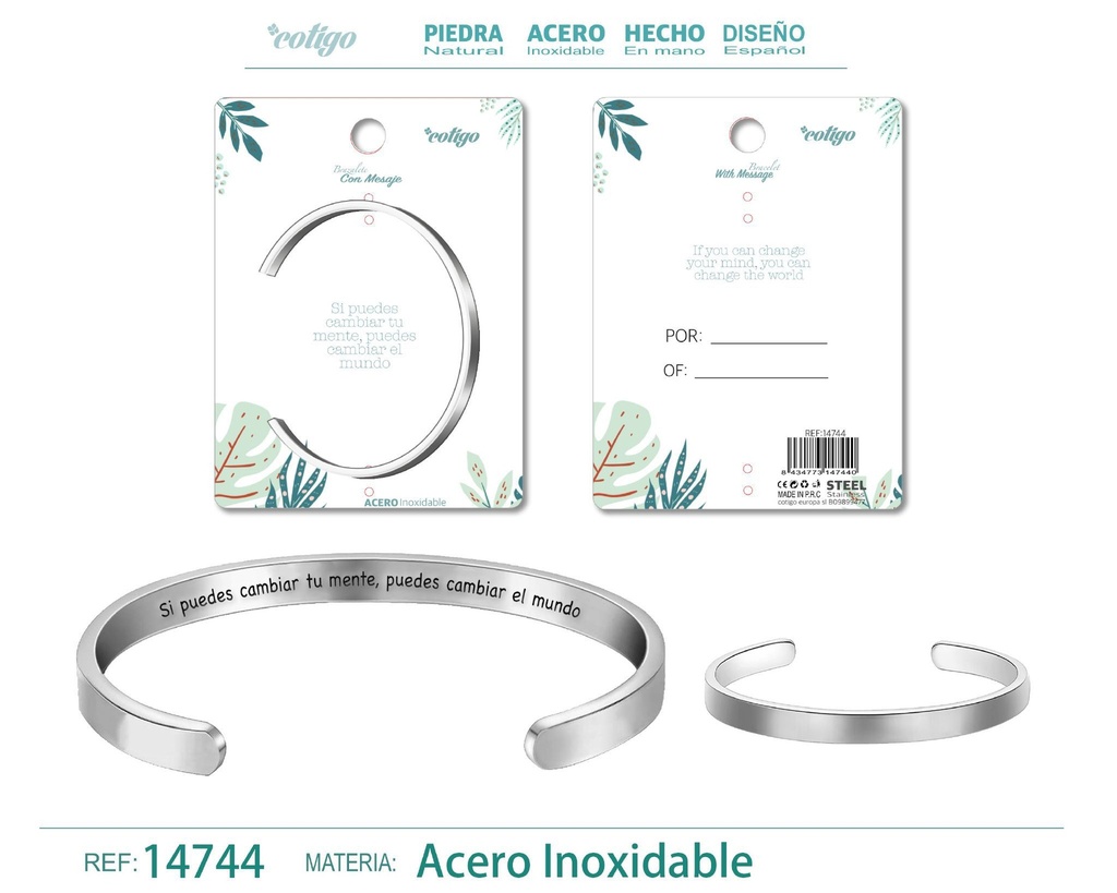 Brazalete de Acero con Mensaje Personalizado - Accesorios de joyería significativa