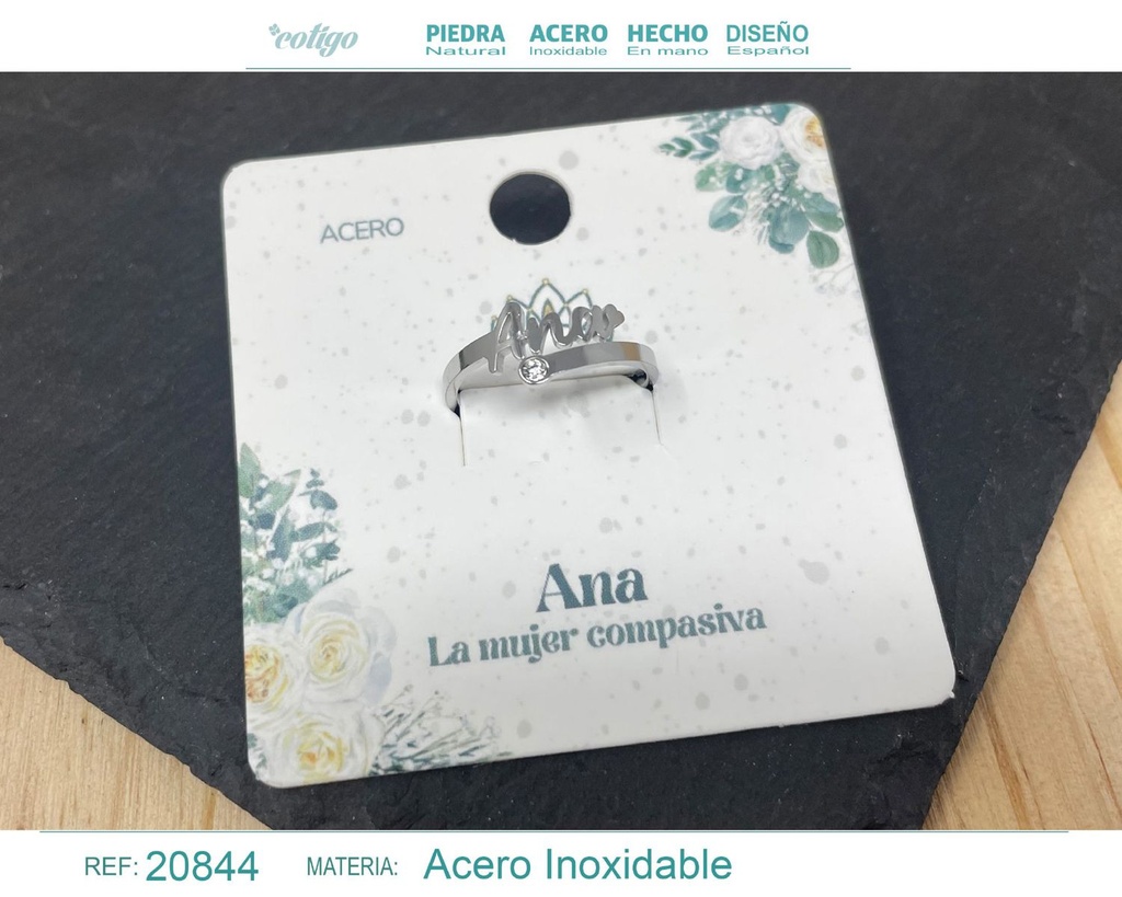 Anillo de acero con nombre "Ana" color plateado - Anillos personalizados