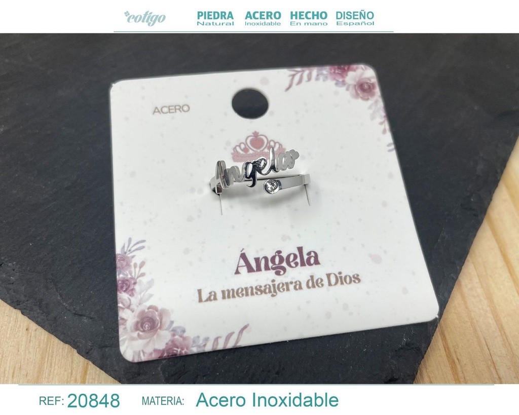 Anillo de acero con nombre "Angela" color plateado - Anillos personalizados