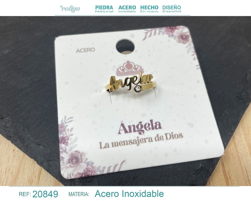 Anillo de acero con nombre "Angela" color dorado - Anillos personalizados
