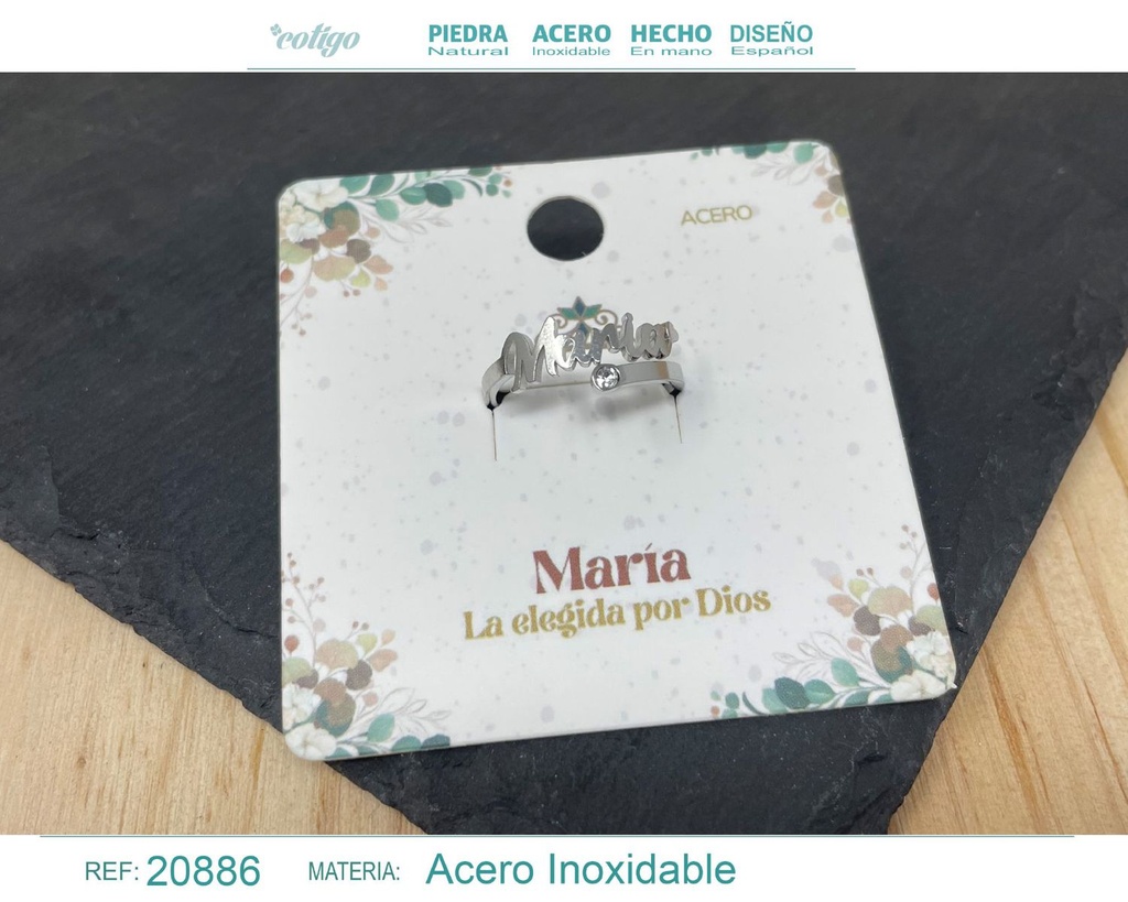 Anillo de acero con nombre "María" color plateado - Anillos personalizados