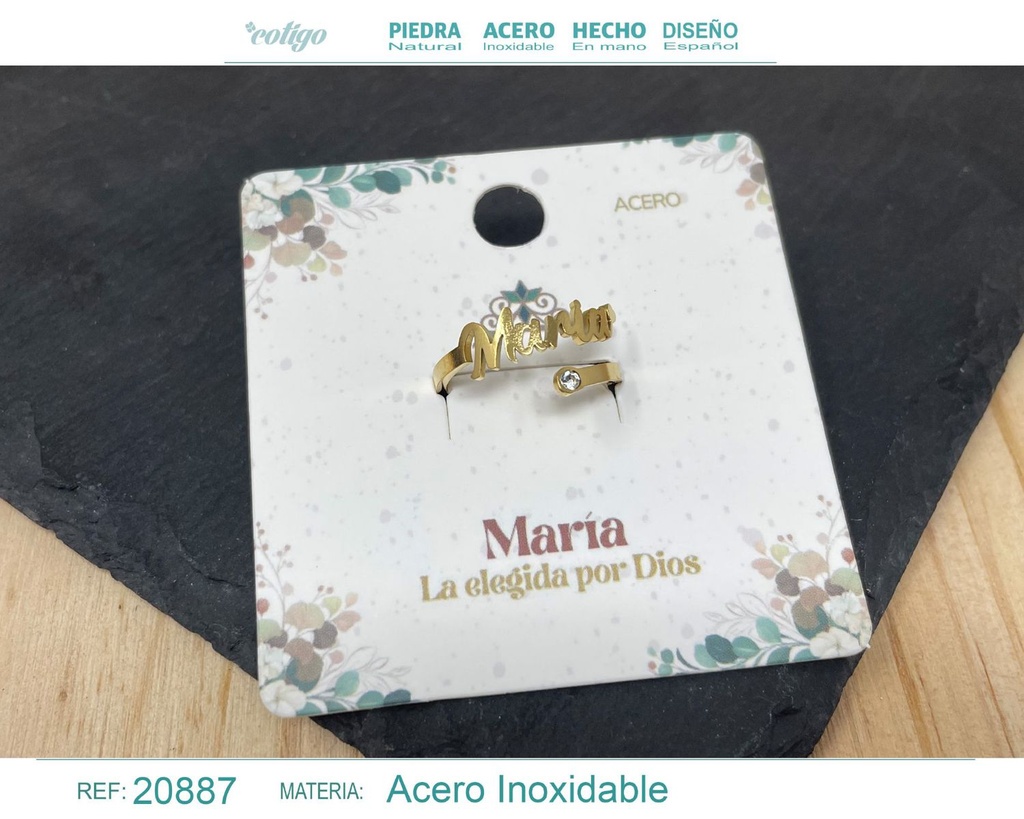 Anillo de acero con nombre "María" color dorado - Anillos personalizados