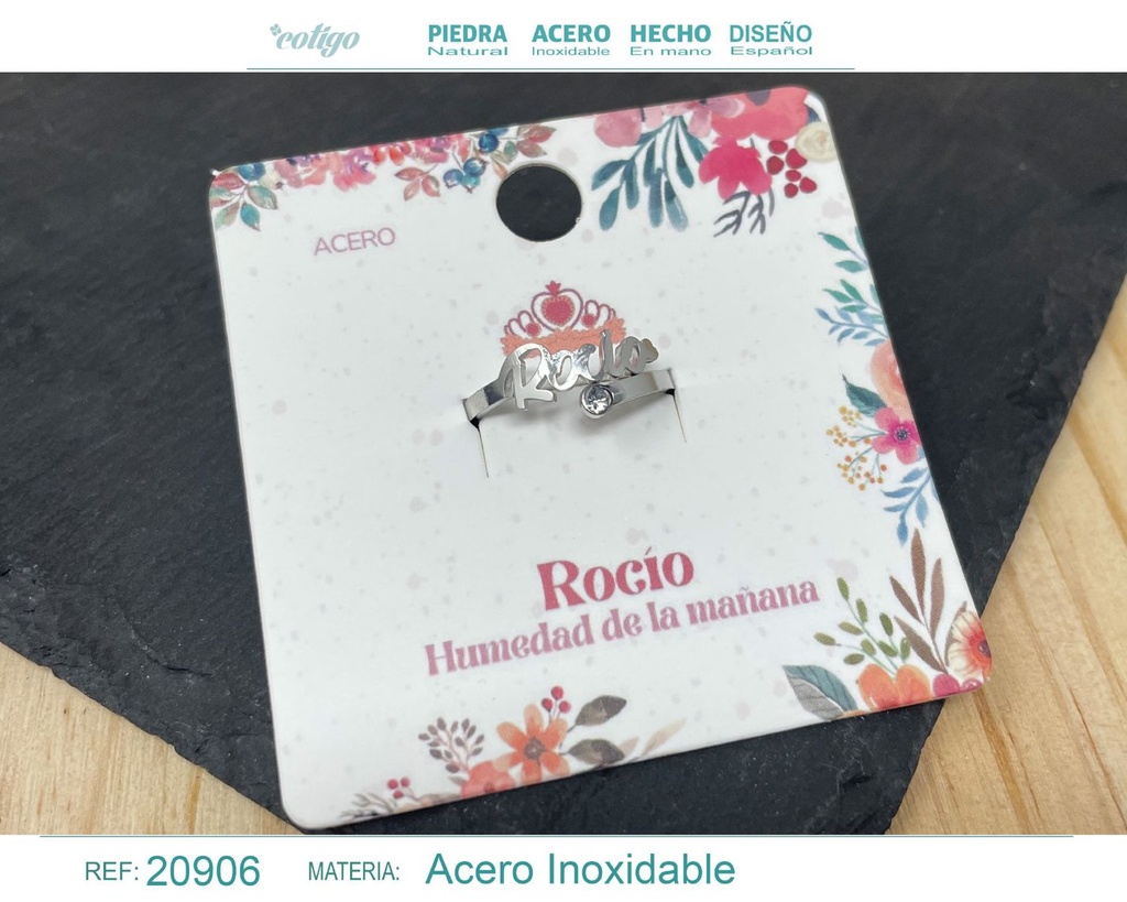 Anillo de acero plateado "Rocío" - Joyas y accesorios