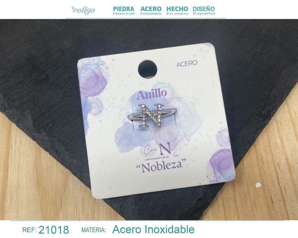 Anillo de acero plateado "N" - Joyas y accesorios