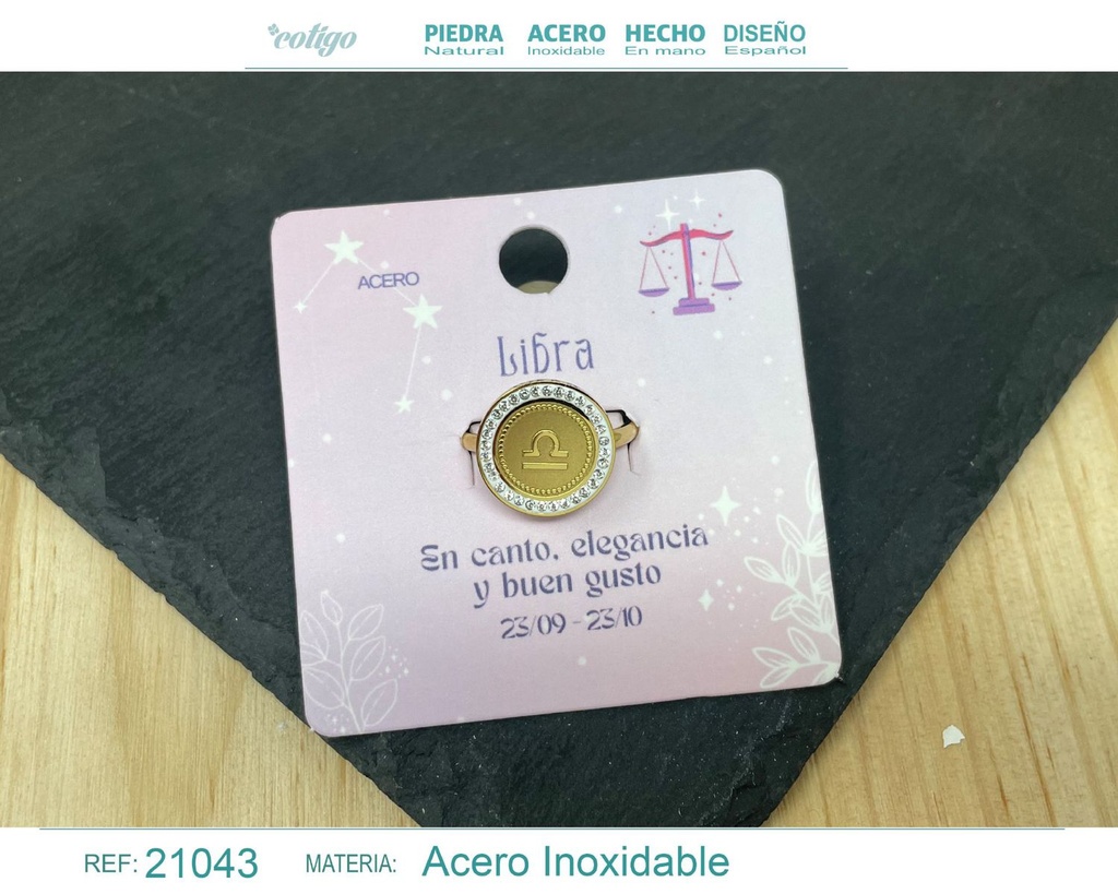 Anillo de acero dorado "LIBRA" - Joyas del zodiaco