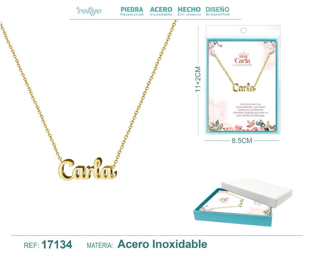 Collar de acero dorado con nombre Carla - Joyas personalizadas