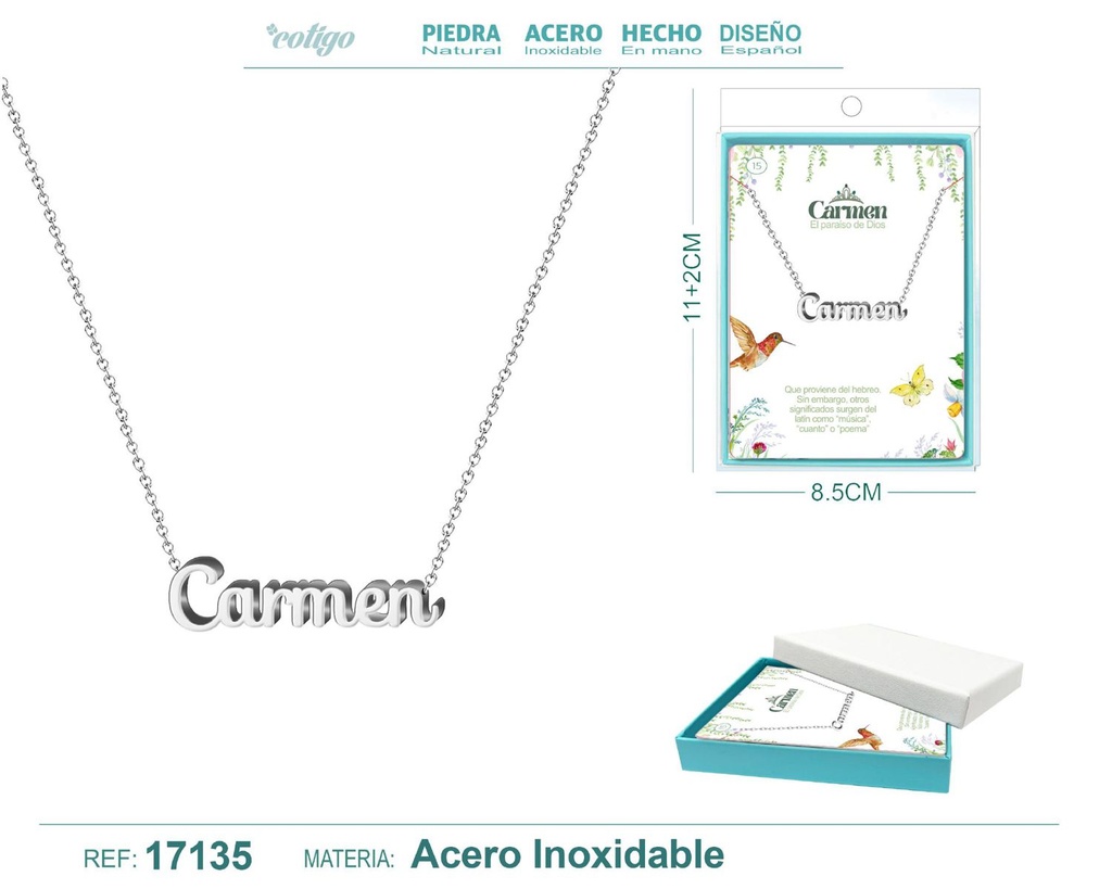Collar de acero plateado con nombre Carmen - Joyas personalizadas