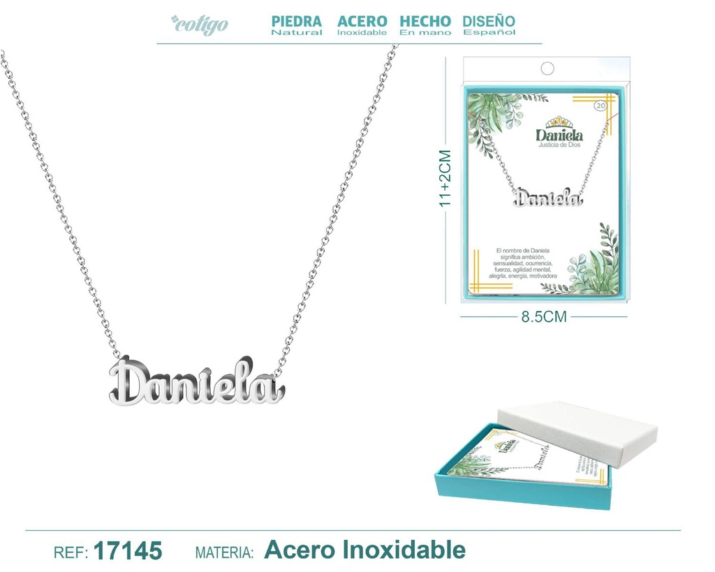 Collar de acero plateado con nombre Daniela - Joyas personalizadas