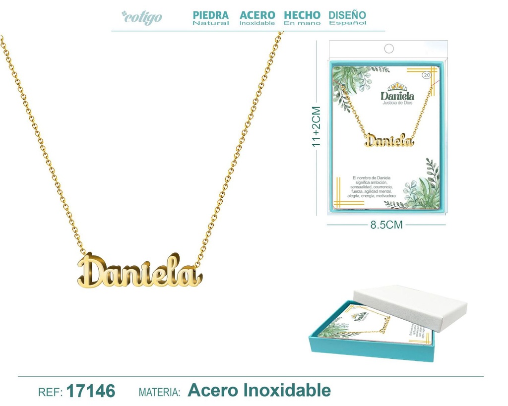 Collar de acero dorado con nombre Daniela - Joyas personalizadas
