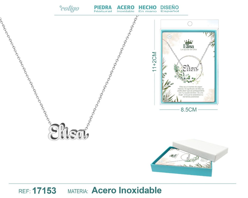 Collar de acero plateado con nombre Elisa - Joyas personalizadas