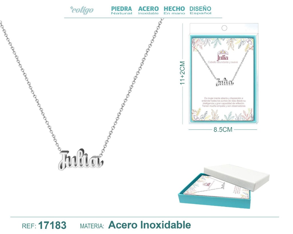 Collar de acero plateado con nombre Julia - Joyas personalizadas