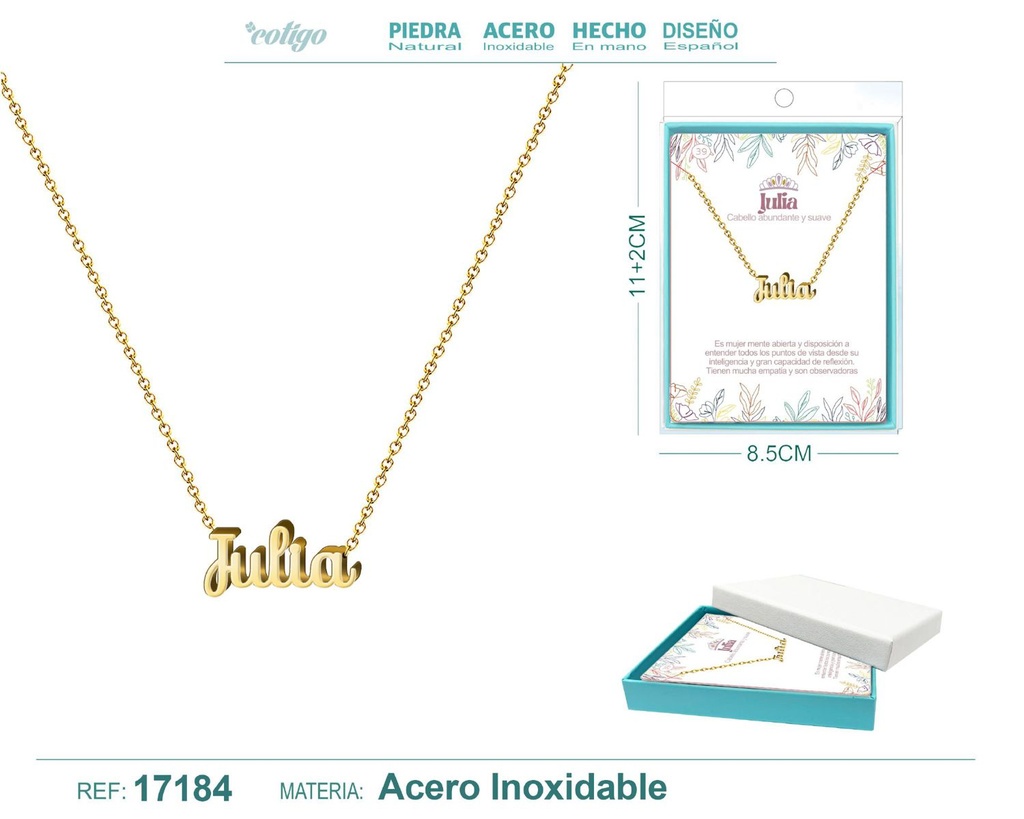 Collar de acero dorado con nombre Julia - Joyas personalizadas