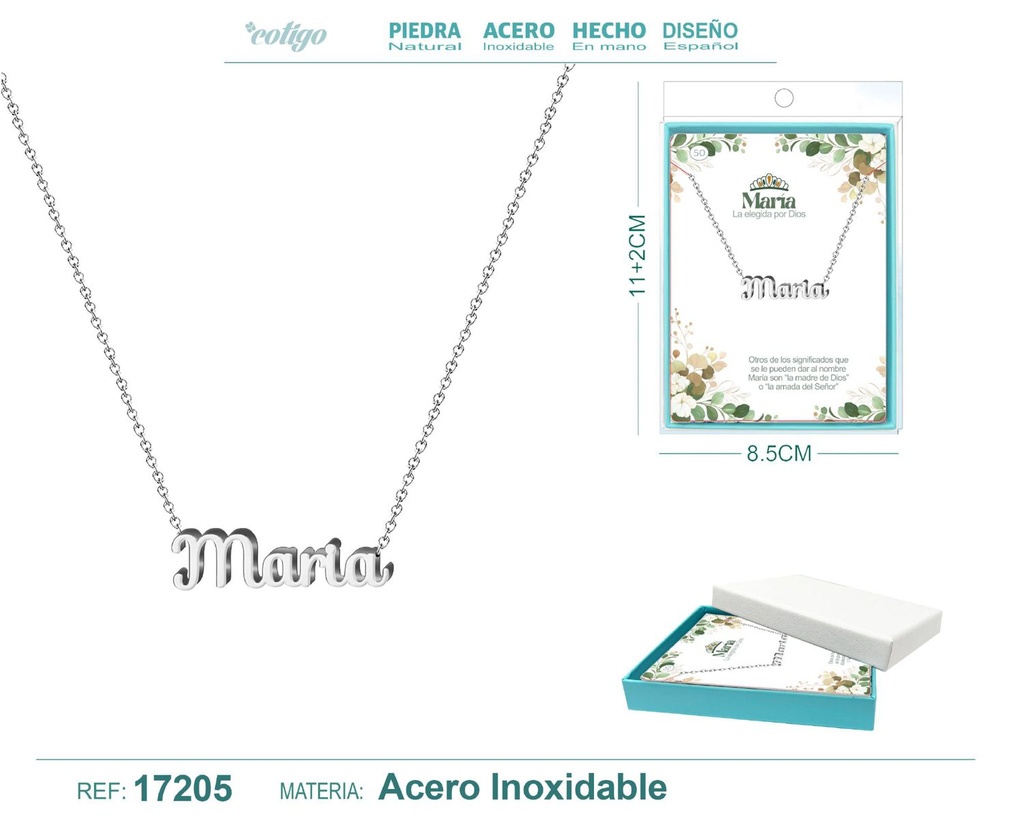 Collar de acero plateado con nombre Maria - Joyas personalizadas