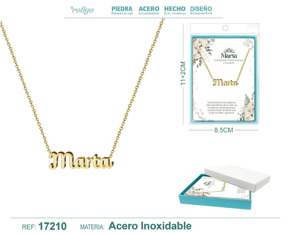Collar de acero dorado con nombre Marta - Joyas personalizadas