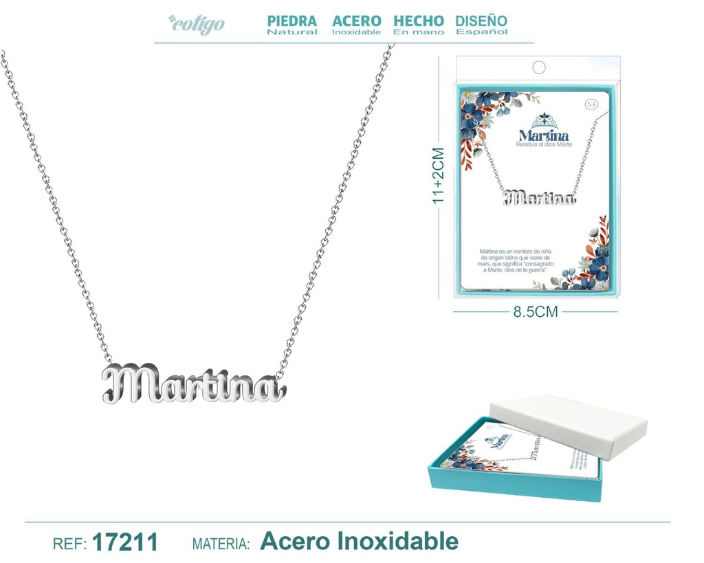 Collar de acero plateado con nombre Martina - Joyas personalizadas