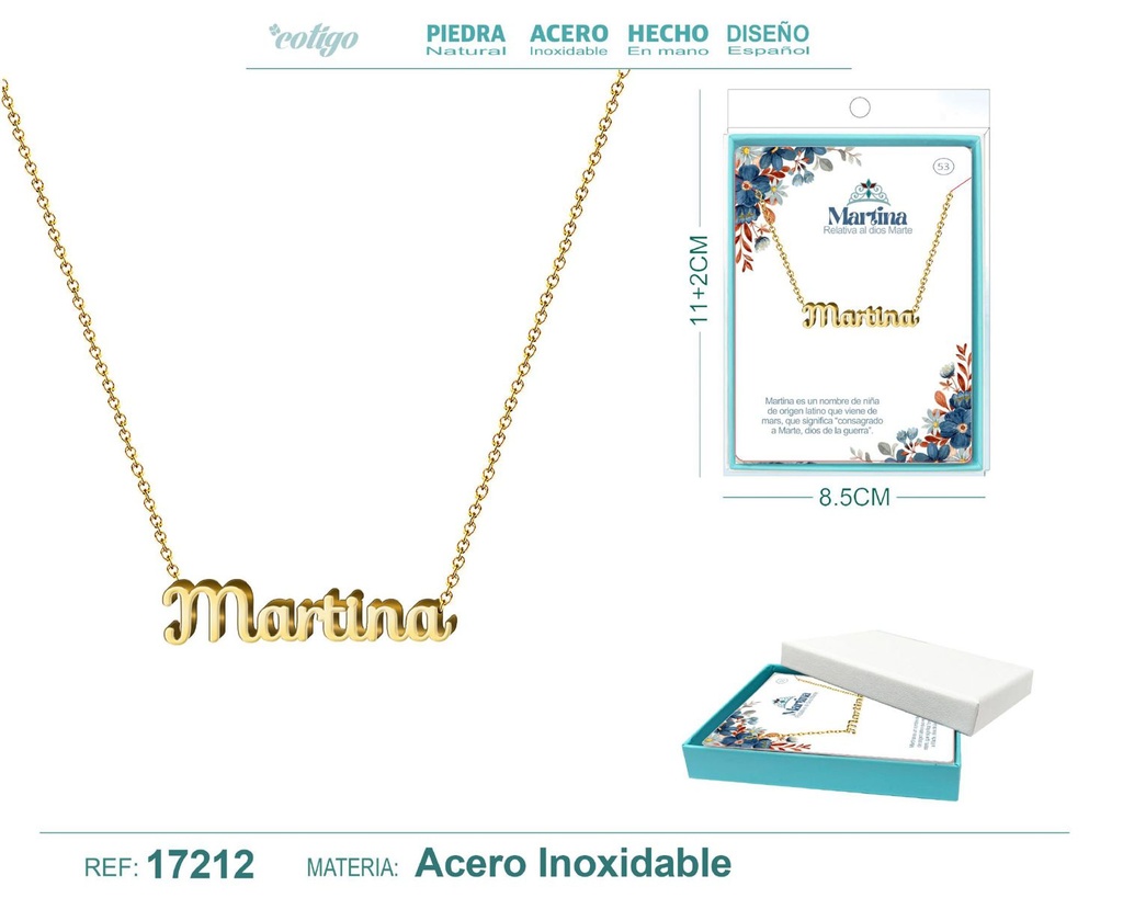 Collar de acero dorado con nombre Martina - Joyas personalizadas