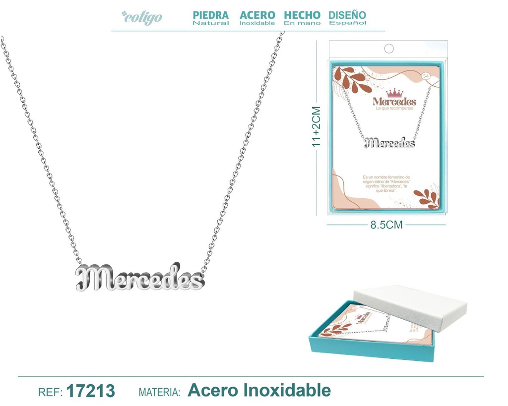 Collar de acero plateado con nombre Mercedes - Joyas personalizadas