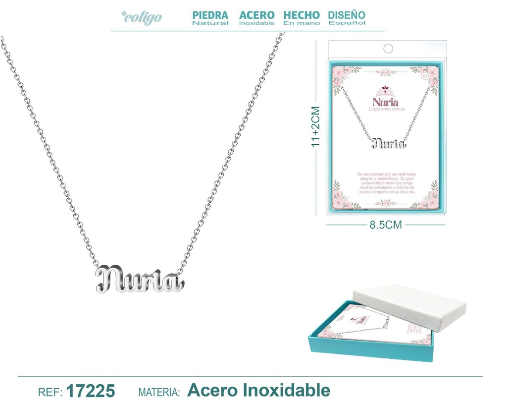 Collar de acero plateado con nombre Nuria - Joyas personalizadas