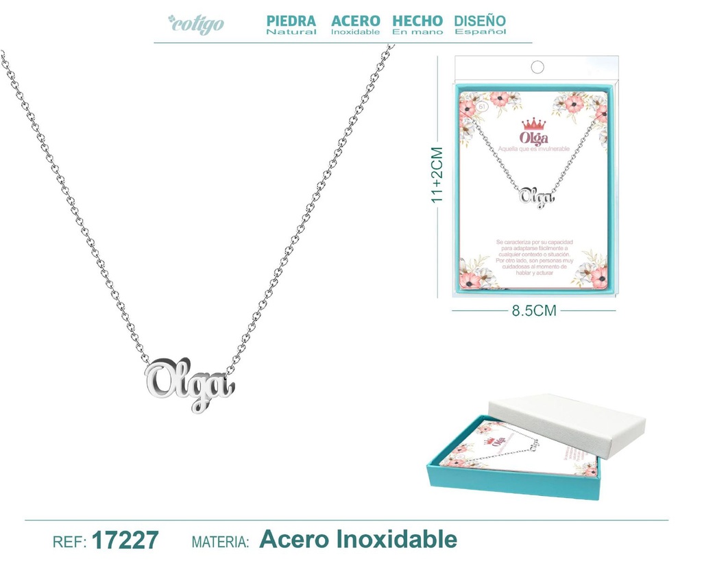 Collar de acero plateado con nombre Olga - Joyas personalizadas
